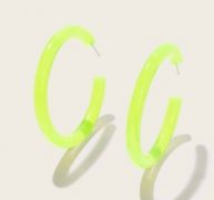 Plain Cut Neon Lime Hoop Earrings 1pair