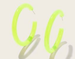 Plain Cut Neon Lime Hoop Earrings 1pair