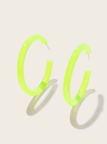 Plain Cut Neon Lime Hoop Earrings 1pair