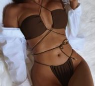 Plain Lace Up Halter Thong Bikini Swimsuit