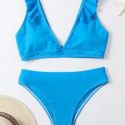 Plain Ruffle Trim Bikini Swimsuit