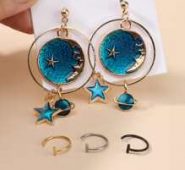Planet Drop Earrings & 3pcs Lip Ring