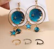 Planet Drop Earrings & 3pcs Lip Ring