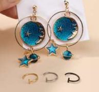 Planet Drop Earrings & 3pcs Lip Ring