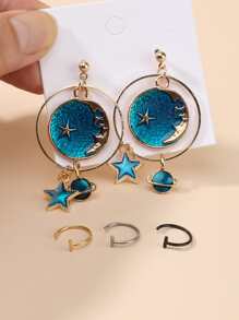 Planet Drop Earrings & 3pcs Lip Ring