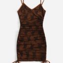 Plants Print Contrast Mesh Cami Dress