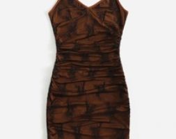 Plants Print Contrast Mesh Cami Dress