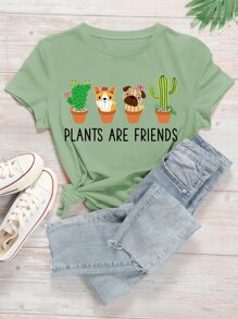 Plants & Slogan Graphic Tee