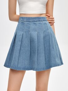 Pleated Denim Skirt