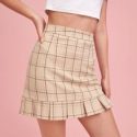 Pleated Hem Plaid Skirt