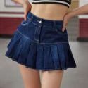 Pleated Hem Whip Stitch Denim Skirt