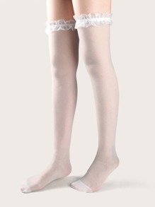 Pleated Mesh Trim Sheer High Stocking