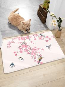 Plum Blossom & Bird Print Floor Mat