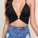 Plunging O-Ring Cropped Halter Top