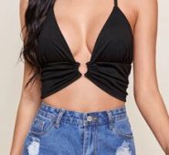 Plunging O-Ring Cropped Halter Top