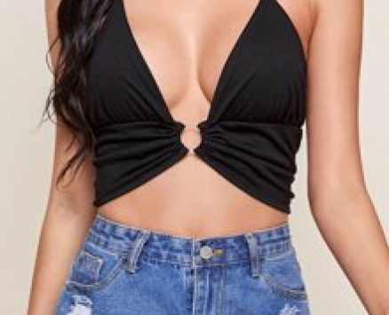 Plunging O-Ring Cropped Halter Top