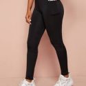 Pocket Detail Wide Band Waist Sports Leggings