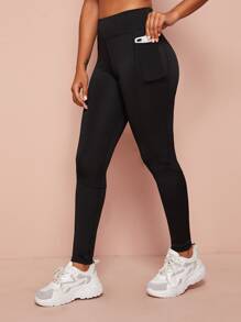 Pocket Detail Wide Band Waist Sports Leggings