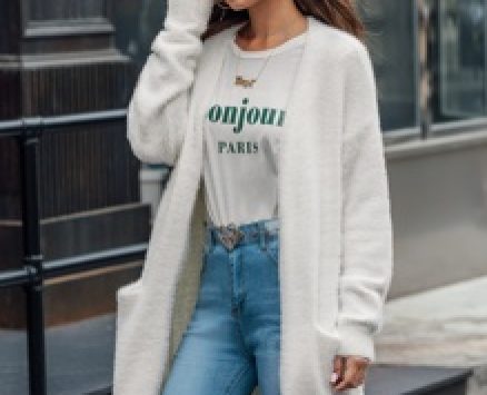 Pocket Side Fluffy Knit Cardigan