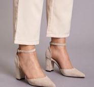 Point Toe Ankle Strap Suede Chunky Heels