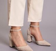 Point Toe Ankle Strap Suede Chunky Heels