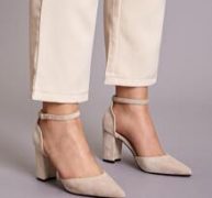 Point Toe Ankle Strap Suede Chunky Heels