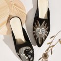 Point Toe Embroidered Flat Mules