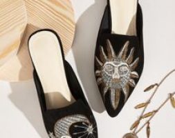 Point Toe Embroidered Flat Mules