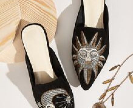 Point Toe Embroidered Flat Mules