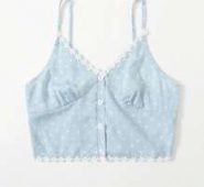 Polka Dot Button Front Applique Crop Cami
