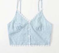 Polka Dot Button Front Applique Crop Cami