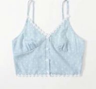 Polka Dot Button Front Applique Crop Cami