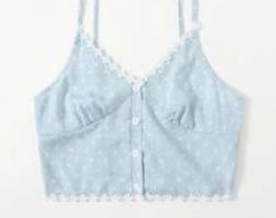 Polka Dot Button Front Applique Crop Cami