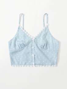 Polka Dot Button Front Applique Crop Cami