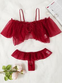 Polka Dot Chiffon Ruffle Lingerie Set