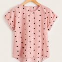 Polka Dot High-Low Rolled Cuff Top