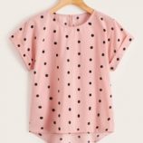 Polka Dot High-Low Rolled Cuff Top