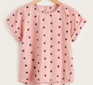 Polka Dot High-Low Rolled Cuff Top