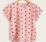 Polka Dot High-Low Rolled Cuff Top
