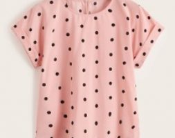 Polka Dot High-Low Rolled Cuff Top