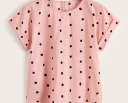 Polka Dot High-Low Rolled Cuff Top