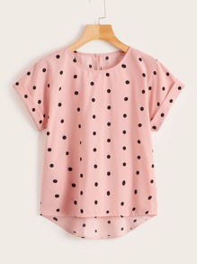 Polka Dot High-Low Rolled Cuff Top