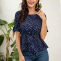 Polka Dot Print Ruffle Hem Blouse