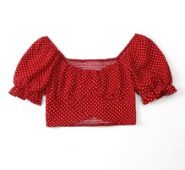 Polka Dot Shirred Crop Blouse