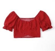 Polka Dot Shirred Crop Blouse
