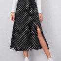 Polka Dot Split Side Skirt