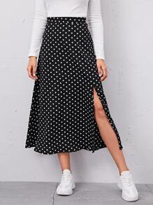 Polka Dot Split Side Skirt