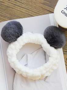 Pom Pom Decor Teddy Bear Ears Bath Headband