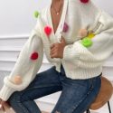 Pom Pom Drop Shoulder Cardigan