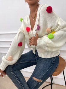 Pom Pom Drop Shoulder Cardigan